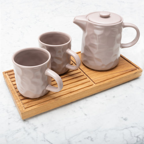 Teapot (850 ml) & Cups (300 ml) - Dusky pink, matt with relief