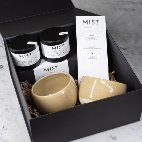 MIST Gift Box - 2 Ceramic cups (Handmade in Mechelen) & Duo Tasting Pack