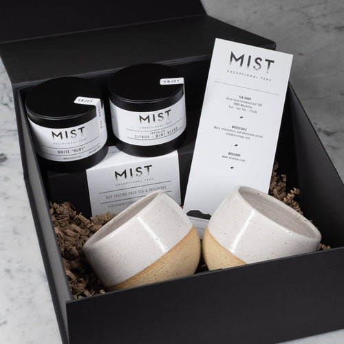 MIST Gift Box - 2 Ceramic cups (Handmade in Mechelen) & Duo Tasting Pack