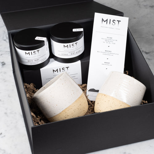MIST Gift Box - 2 Ceramic cups (Handmade in Mechelen) & Duo Tasting Pack