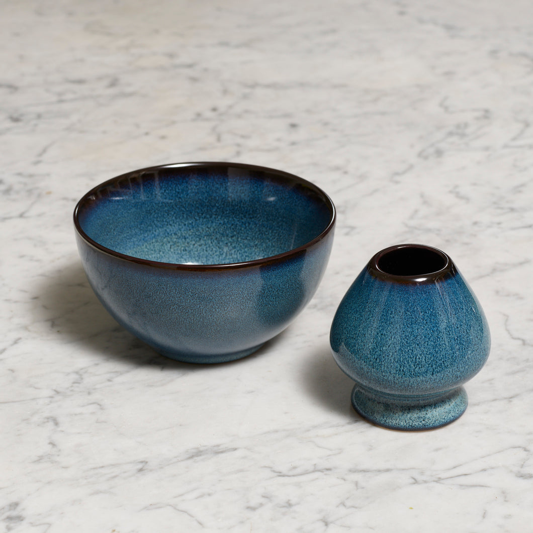 Matcha Bowl & Holder - Shiny Dark Blue