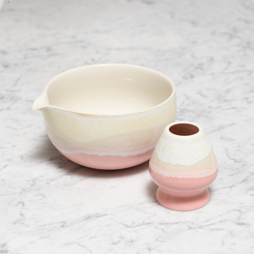 Matcha Bowl & Wisk holder - Pink/White with spout