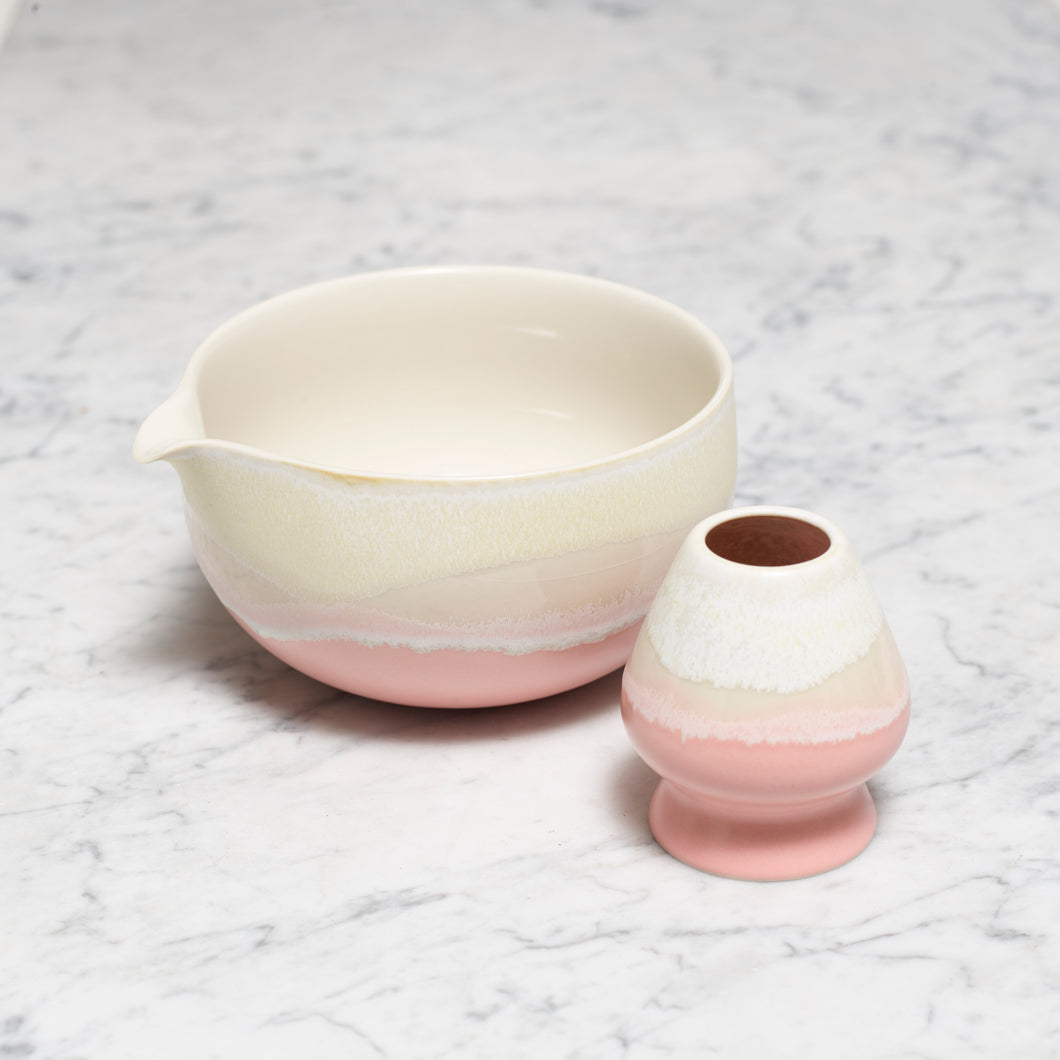 Matcha Bowl & Wisk holder - Pink/White with spout