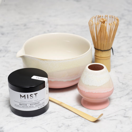 Complete Matcha Set (incl Matcha tea) - Pink/White with spout