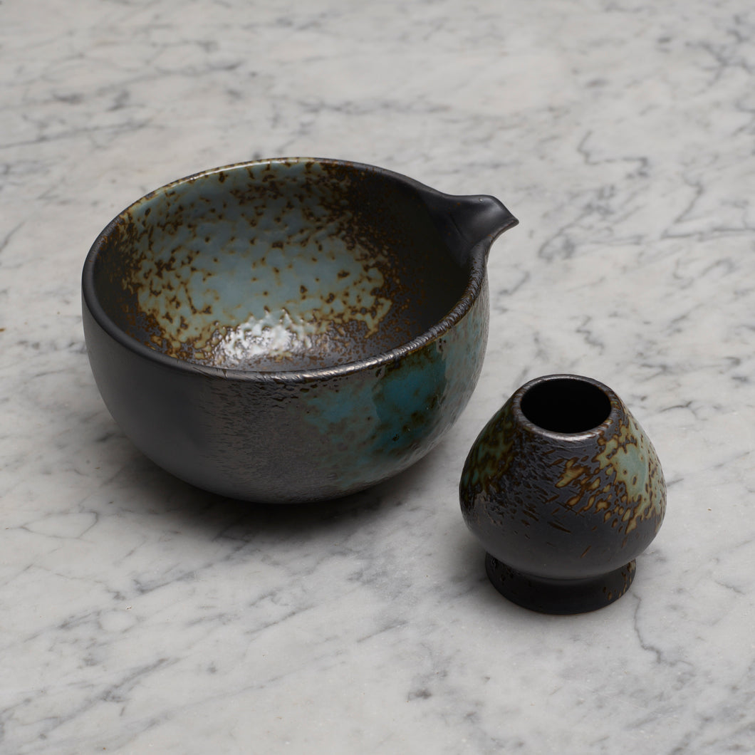 Matcha Bowl & Wisk holder - Brown with spout