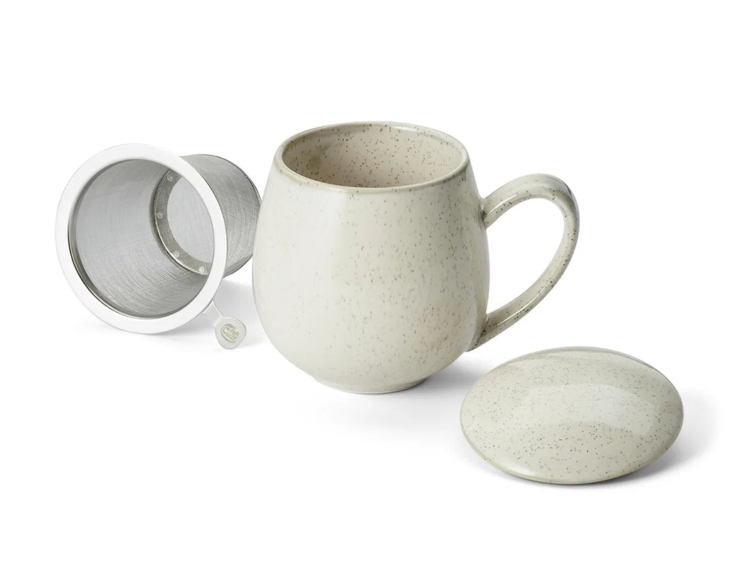 Tea cup with strainer & Lid - 350 ml / Cream with reactive glazy / Shiny