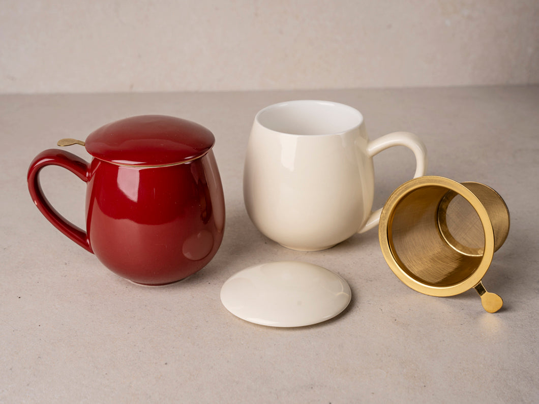 Tea cup with strainer & Lid - 350 ml / Bordeaux OR Cream White